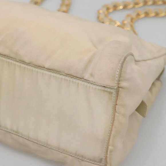PRADA Chain Shoulder Bag Nylon Beige Gold Auth SW1015 - Picture 4 of 16